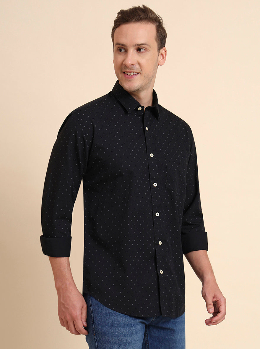 Black Printed Smart Fit Semi Casual Shirt | Greenfibre