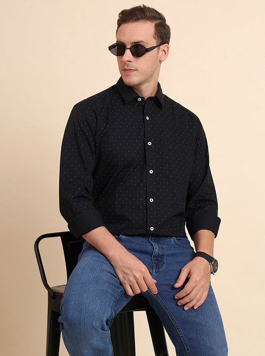Black Printed Smart Fit Semi Casual Shirt | Greenfibre