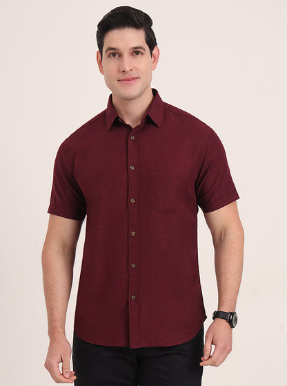 Wine Solid Slim Fit Casual Shirt | Greenfibre