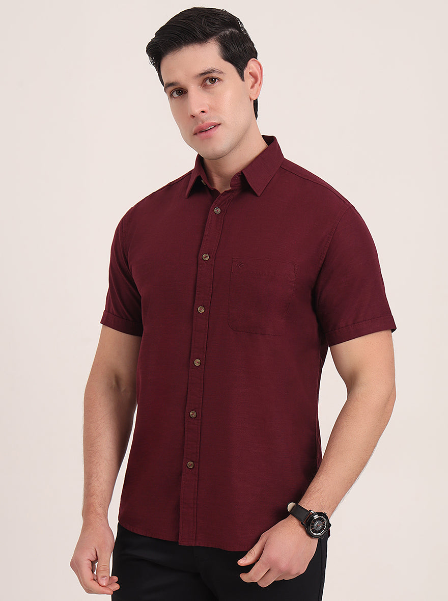 Wine Solid Slim Fit Casual Shirt | Greenfibre