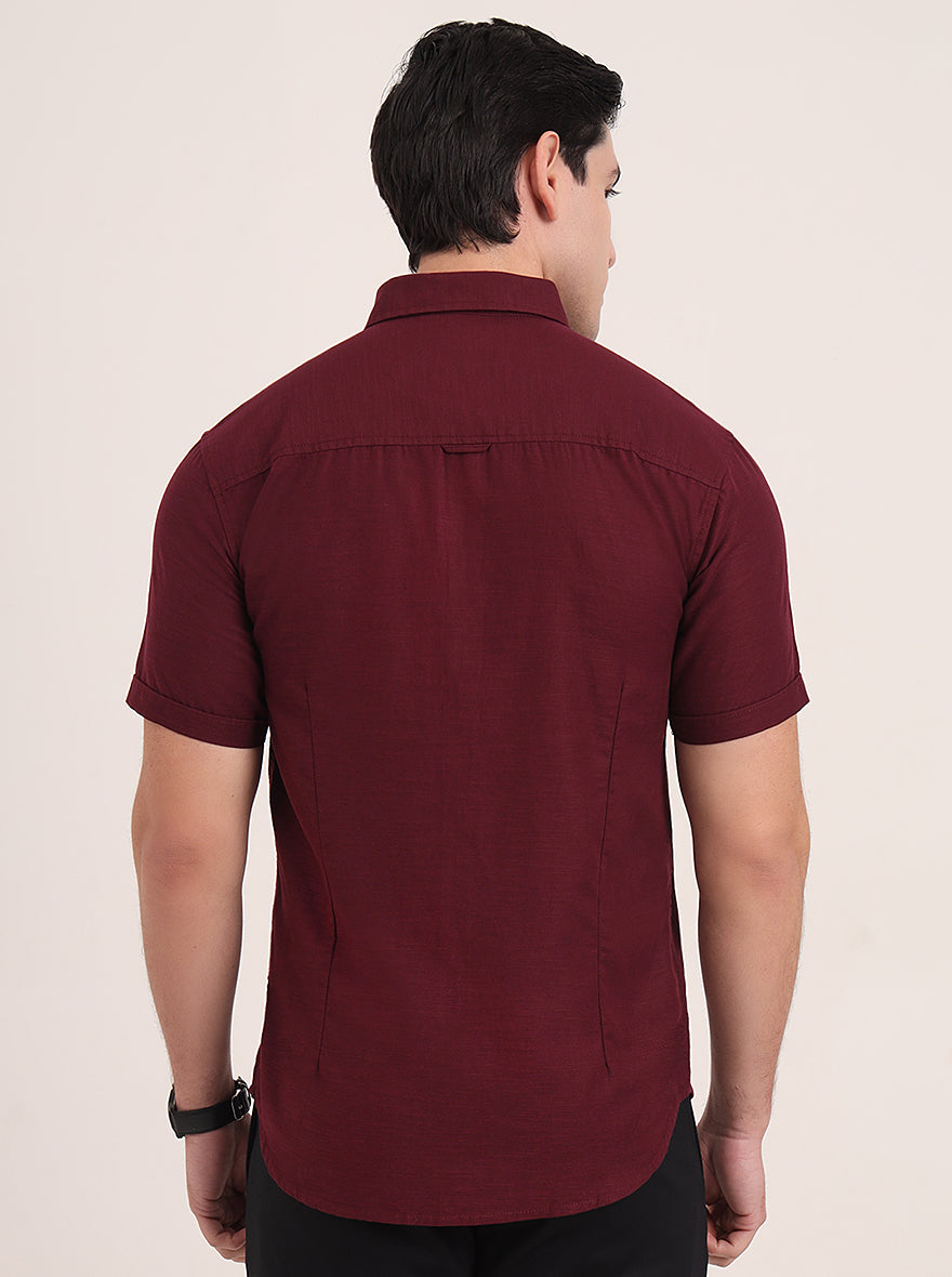 Wine Solid Slim Fit Casual Shirt | Greenfibre