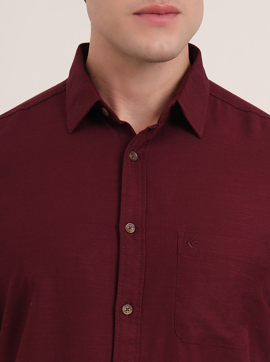 Wine Solid Slim Fit Casual Shirt | Greenfibre