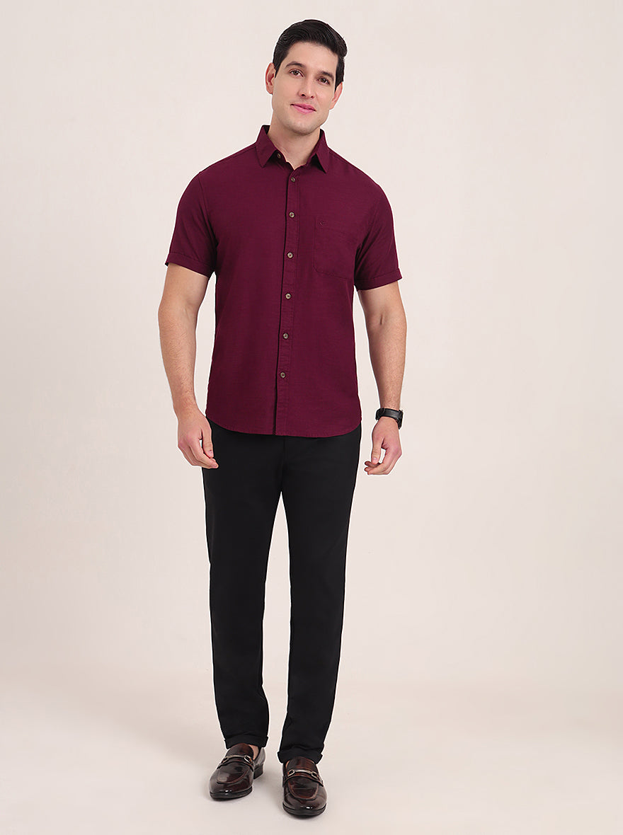 Wine Solid Slim Fit Casual Shirt | Greenfibre