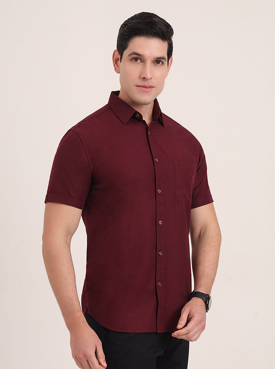 Wine Solid Slim Fit Casual Shirt | Greenfibre