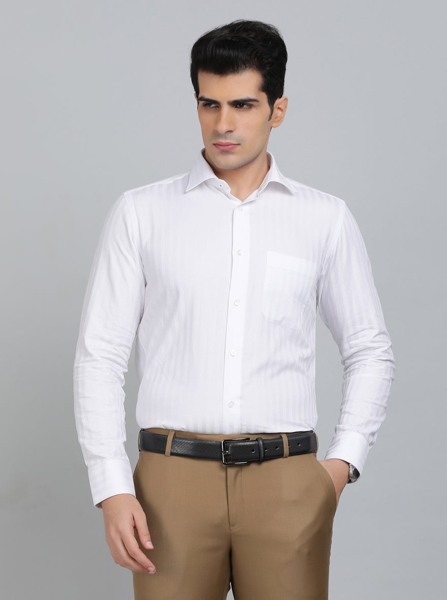 White Striped Slim Fit Formal Shirt | Metal