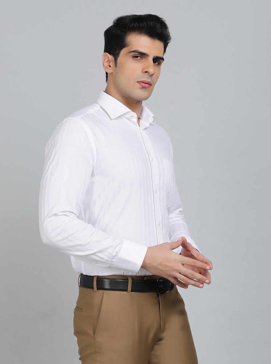 White Striped Slim Fit Formal Shirt | Metal