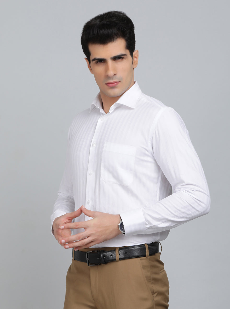 White Striped Slim Fit Formal Shirt | Metal