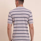 Beige & Navy Blue Striped Slim Fit Polo T-Shirt | Greenfibre