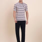 Beige & Navy Blue Striped Slim Fit Polo T-Shirt | Greenfibre