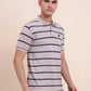 Beige & Navy Blue Striped Slim Fit Polo T-Shirt | Greenfibre