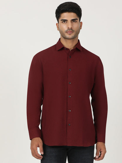 Maroon Solid Slim Fit Party Wear Shirt | Greenfibre