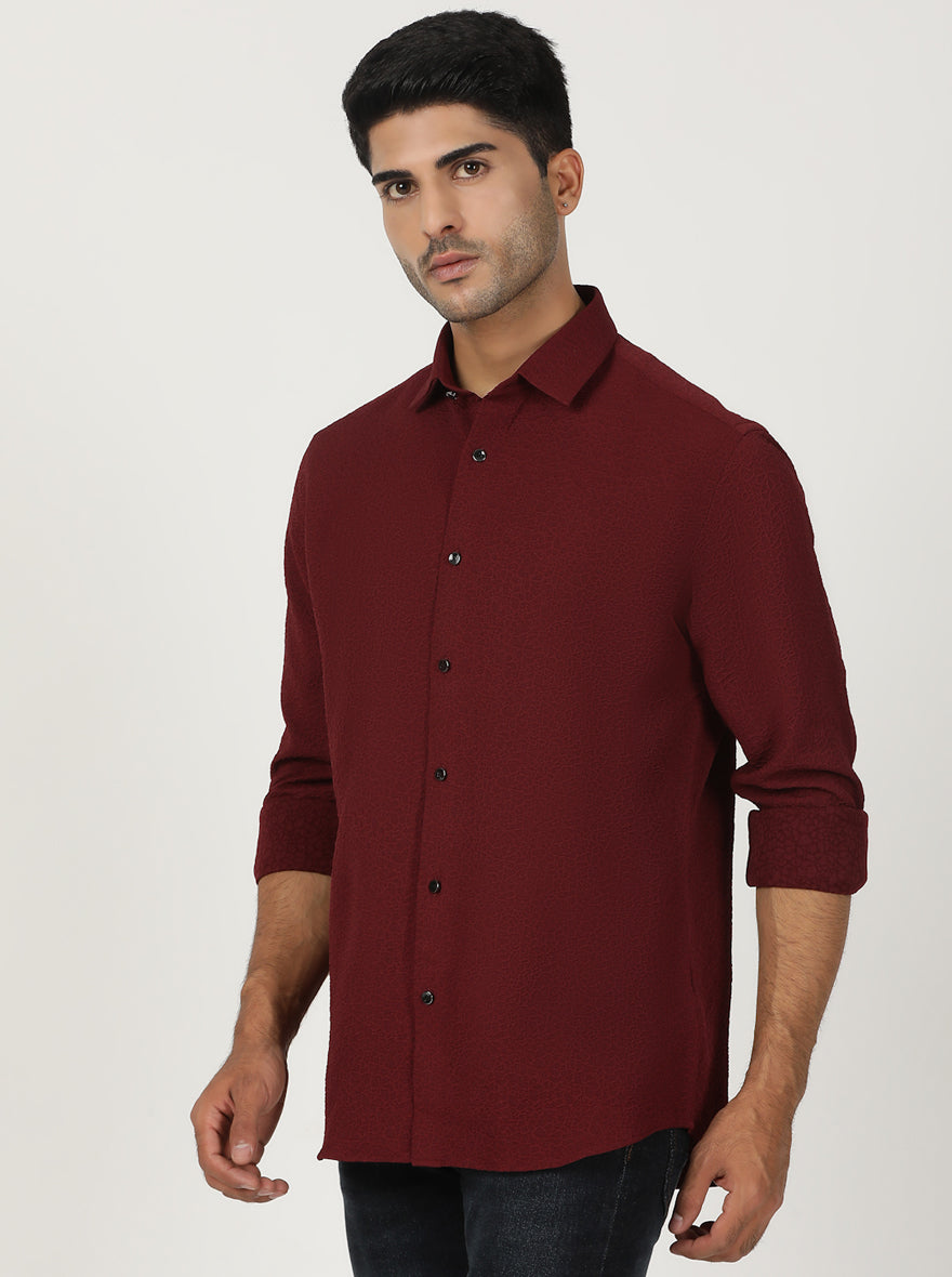 Maroon Solid Slim Fit Party Wear Shirt | Greenfibre