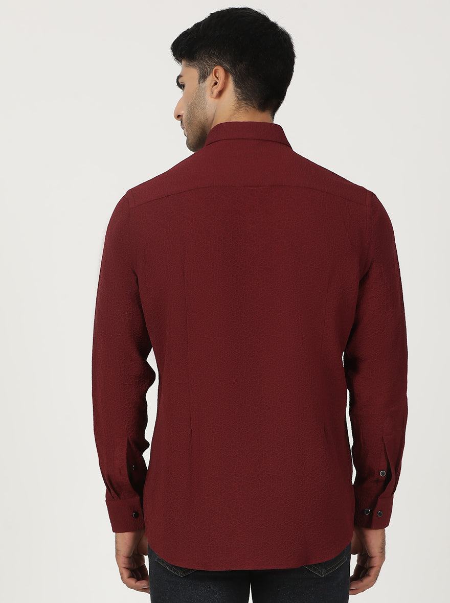 Maroon Solid Slim Fit Party Wear Shirt | Greenfibre