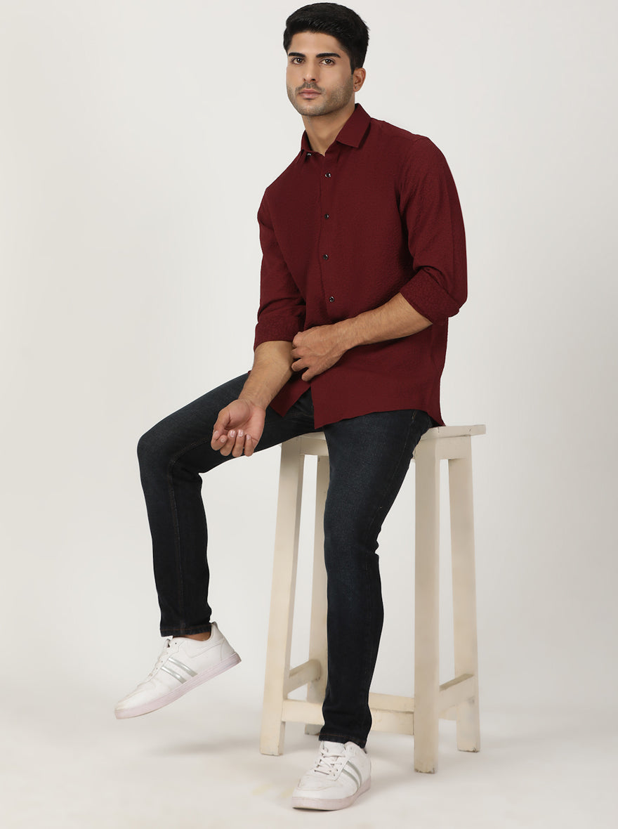 Maroon Solid Slim Fit Party Wear Shirt | Greenfibre