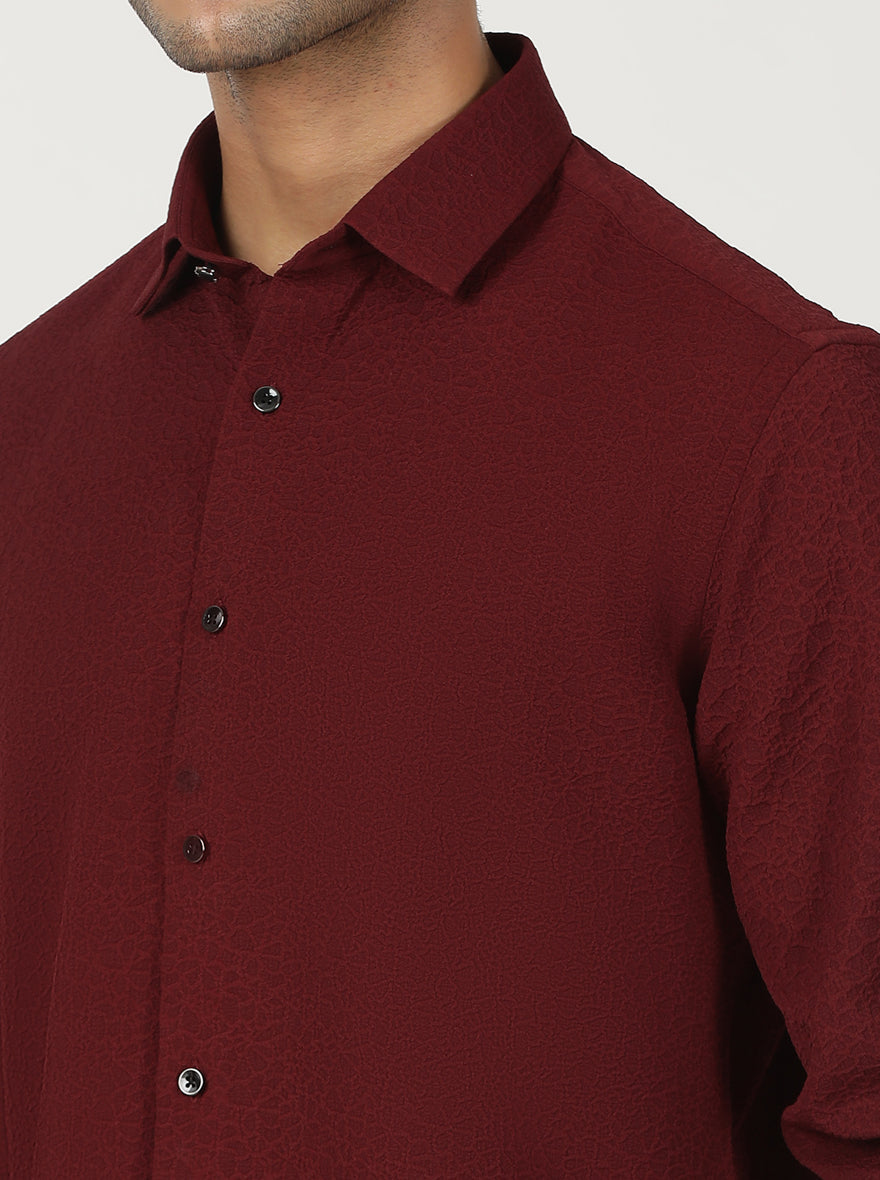 Maroon Solid Slim Fit Party Wear Shirt | Greenfibre