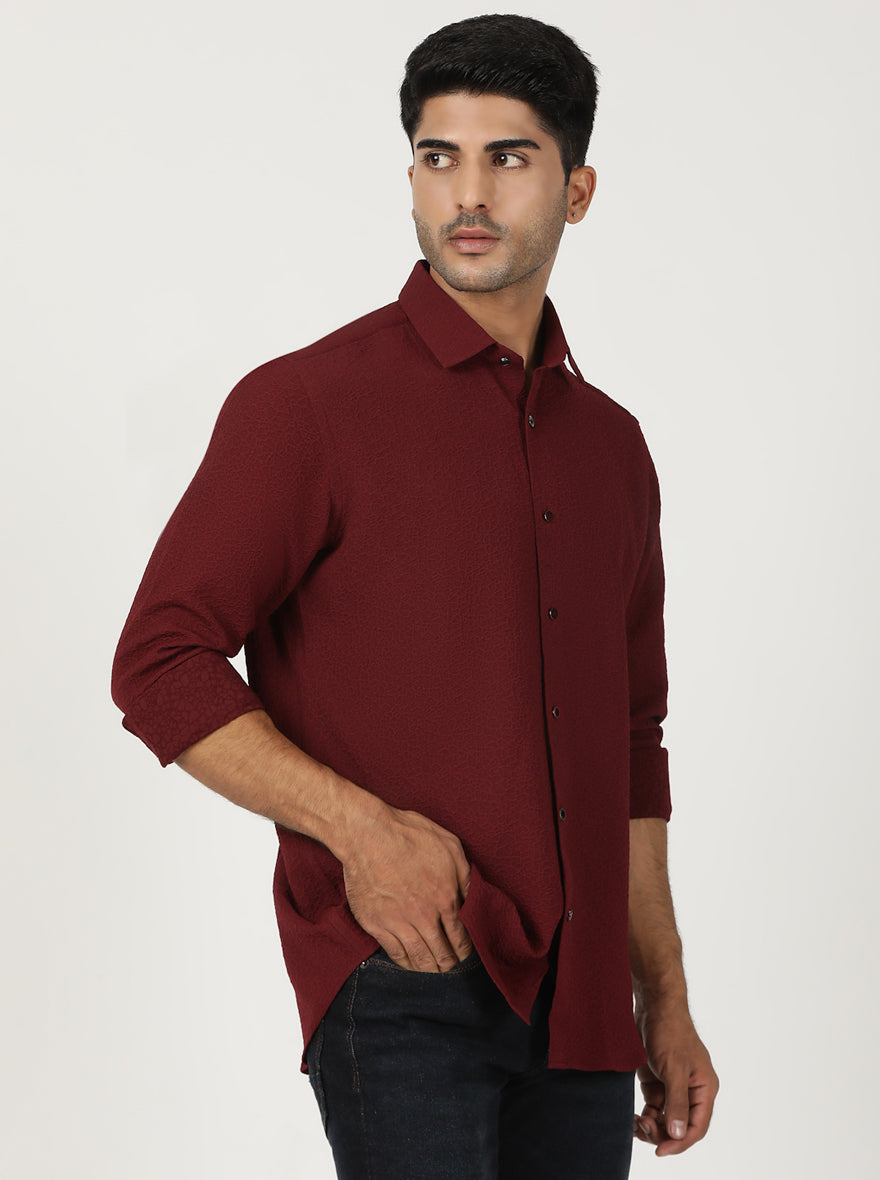 Maroon Solid Slim Fit Party Wear Shirt | Greenfibre