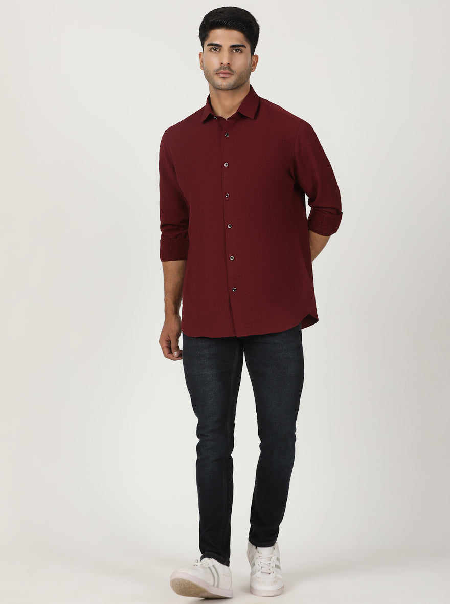 Maroon Solid Slim Fit Party Wear Shirt | Greenfibre