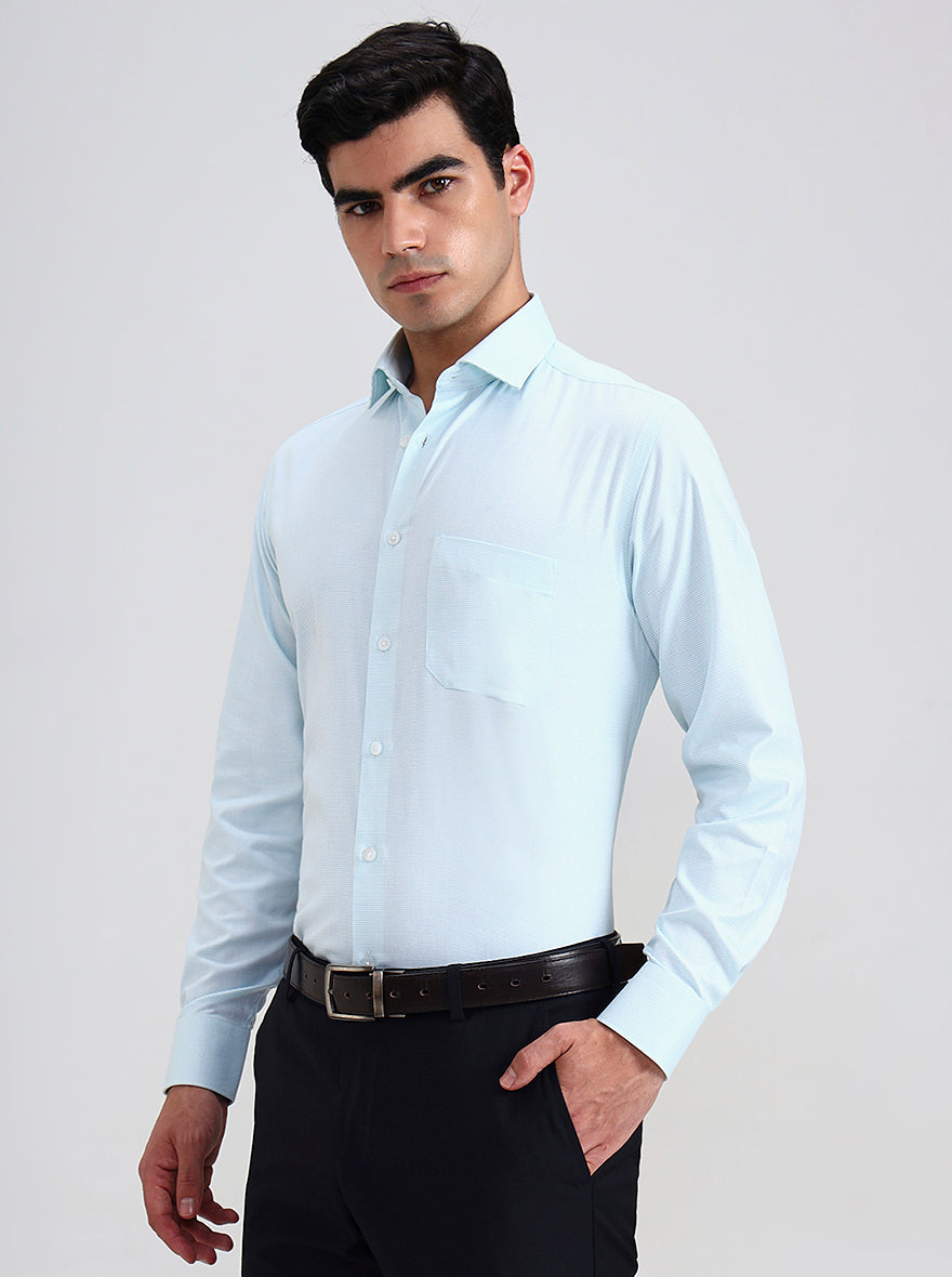 Aqua Blue  Checked Slim Fit Formal Shirt | Greenfibre
