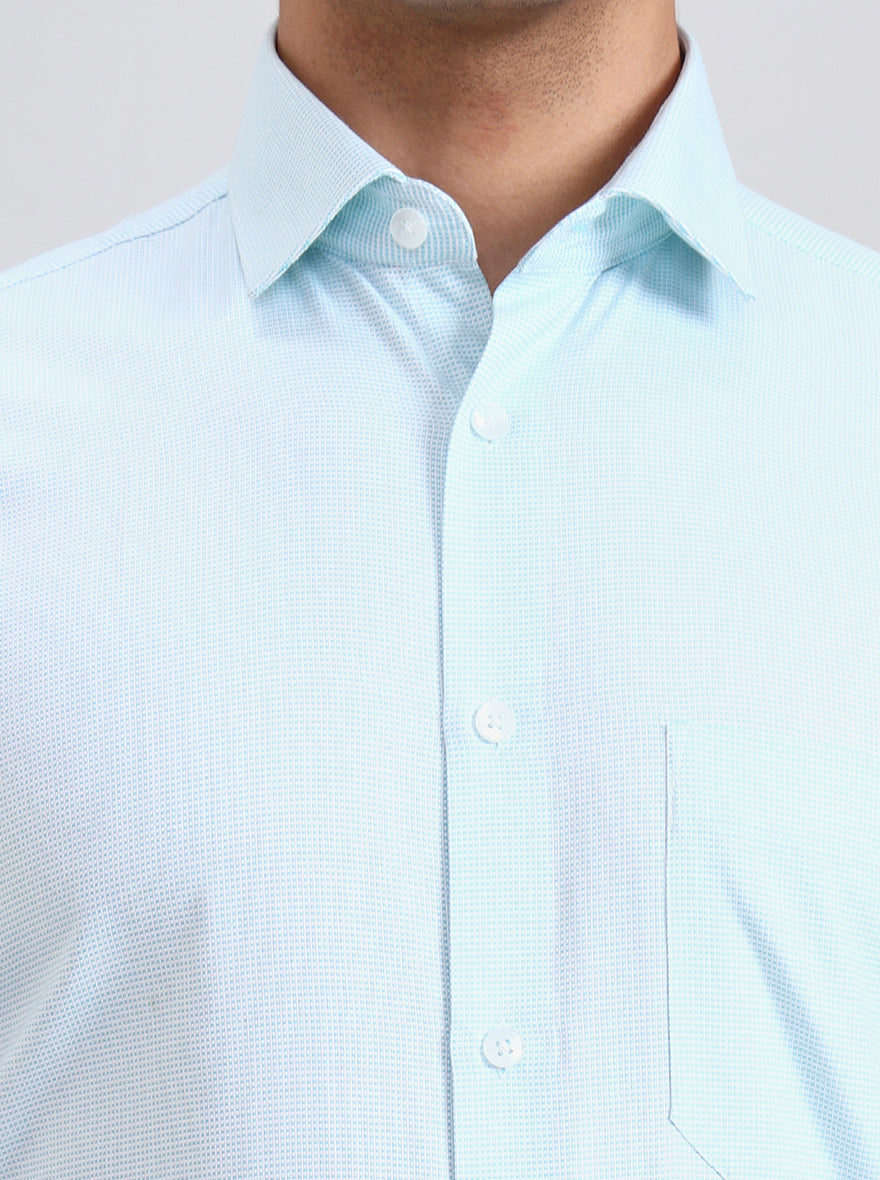 Aqua Blue  Checked Slim Fit Formal Shirt | Greenfibre