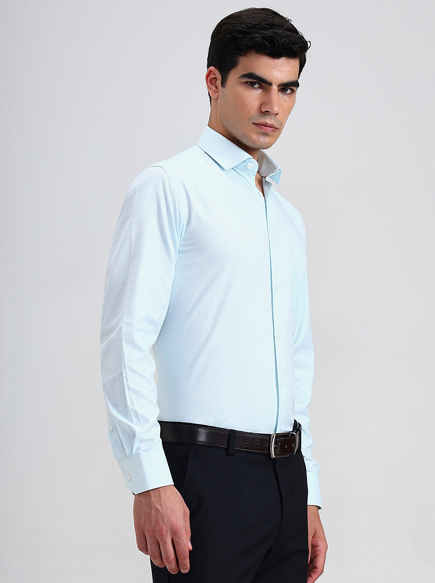 Aqua Blue  Checked Slim Fit Formal Shirt | Greenfibre