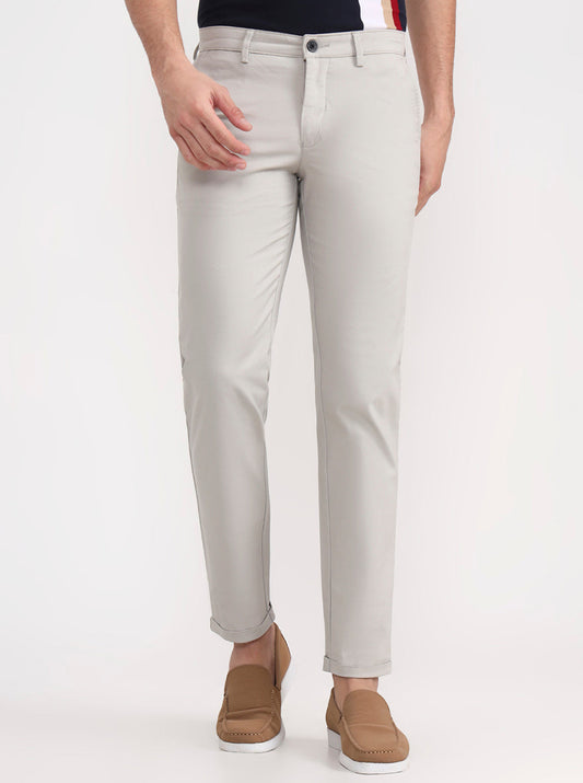 Light Grey Solid Slim Fit Casual Trouser | Greenfibre