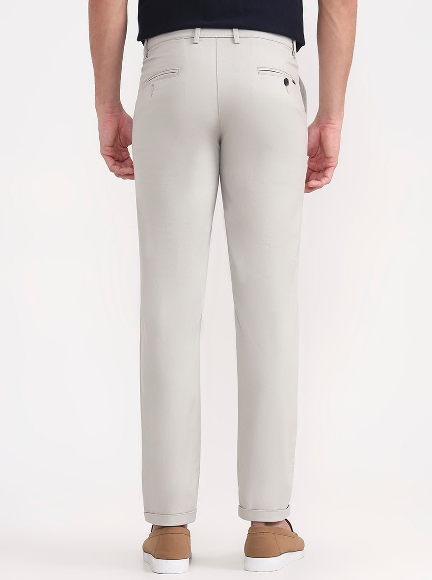 Light Grey Solid Slim Fit Casual Trouser | Greenfibre