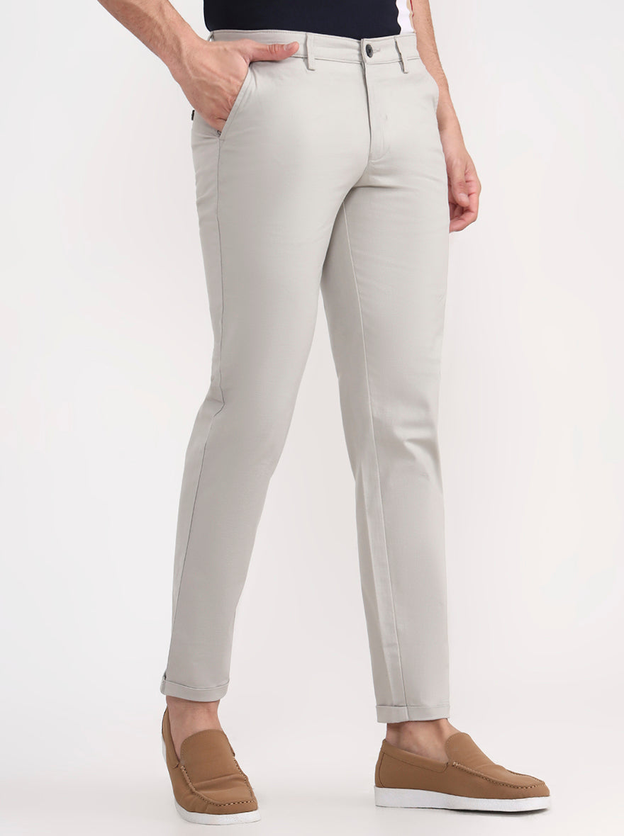 Light Grey Solid Slim Fit Casual Trouser | Greenfibre