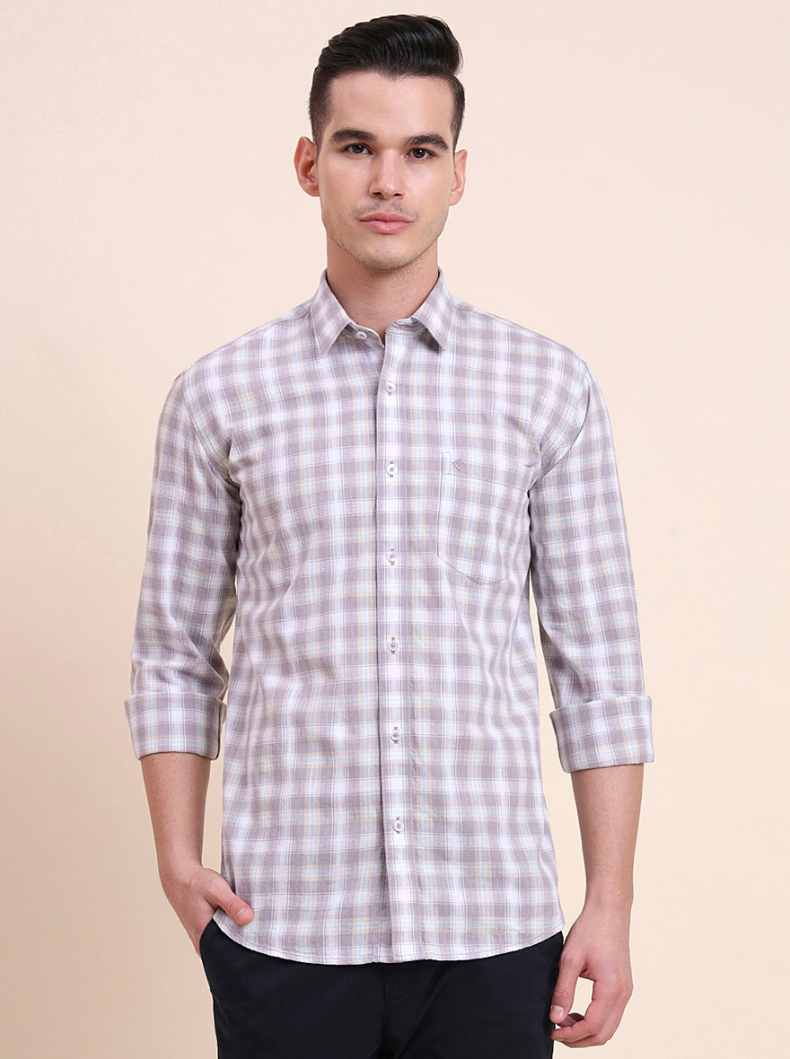 Purple Checked Smart Fit Semi Casual Shirt | Greenfibre