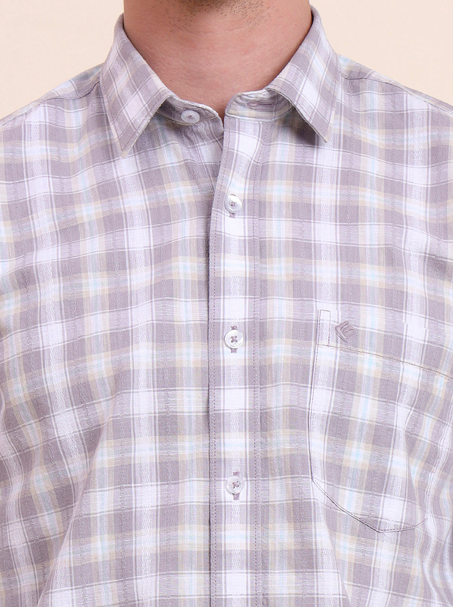Purple Checked Smart Fit Semi Casual Shirt | Greenfibre