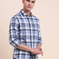 Blue Checked Slim Fit Casual Shirt | Greenfibre