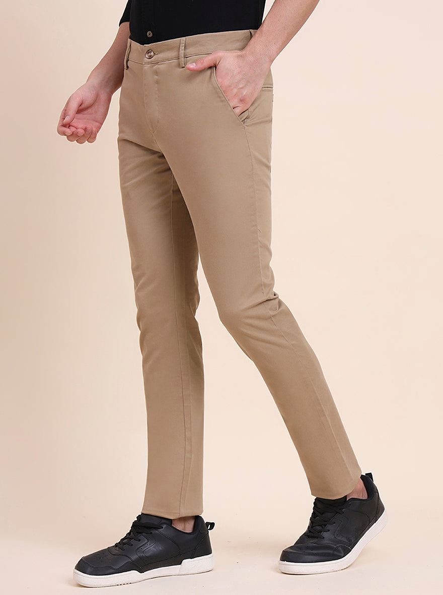 Khaki Printed Super Slim Fit Casual Trouser | Greenfibre