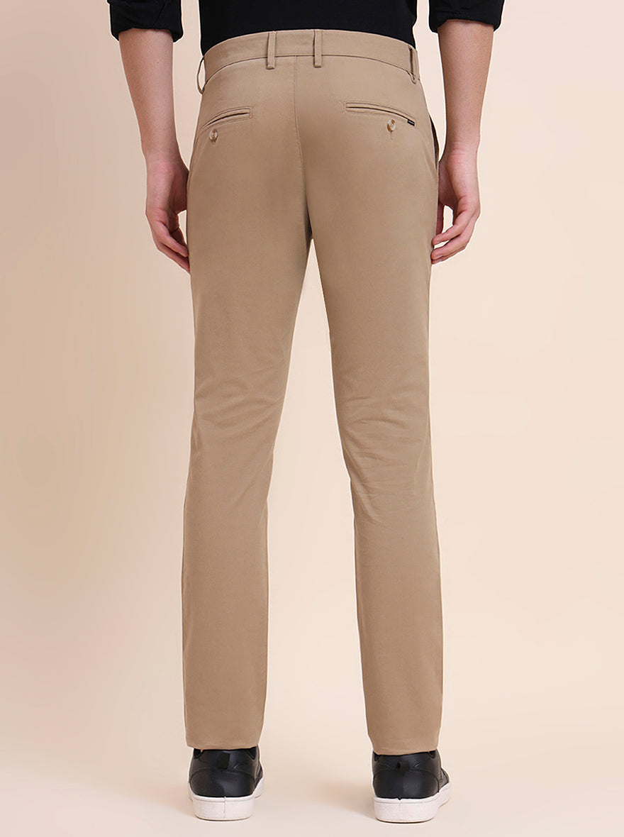 Khaki Printed Super Slim Fit Casual Trouser | Greenfibre