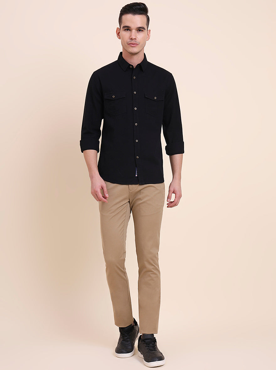 Khaki Printed Super Slim Fit Casual Trouser | Greenfibre