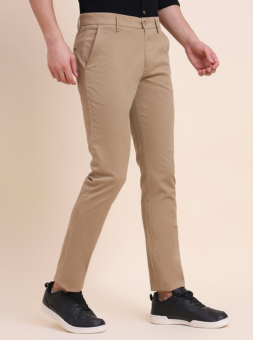 Khaki Printed Super Slim Fit Casual Trouser | Greenfibre