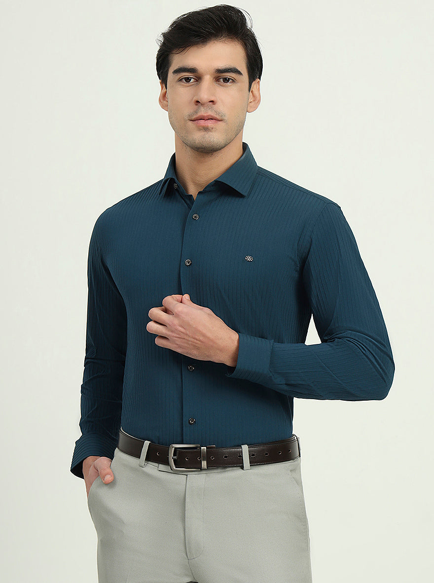 Green Solid Slim Fit Party Wear Shirt | Greenfibre