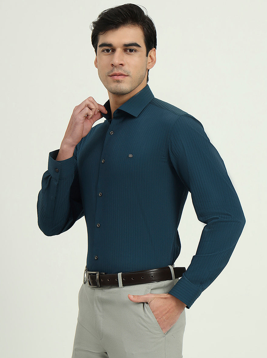 Green Solid Slim Fit Party Wear Shirt | Greenfibre