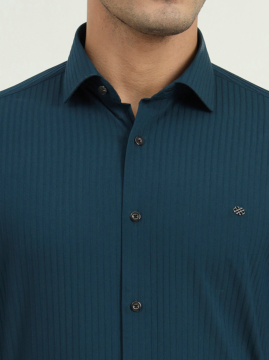 Green Solid Slim Fit Party Wear Shirt | Greenfibre
