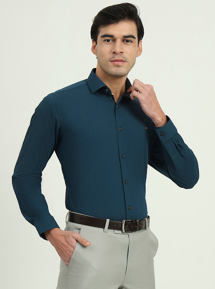 Green Solid Slim Fit Party Wear Shirt | Greenfibre