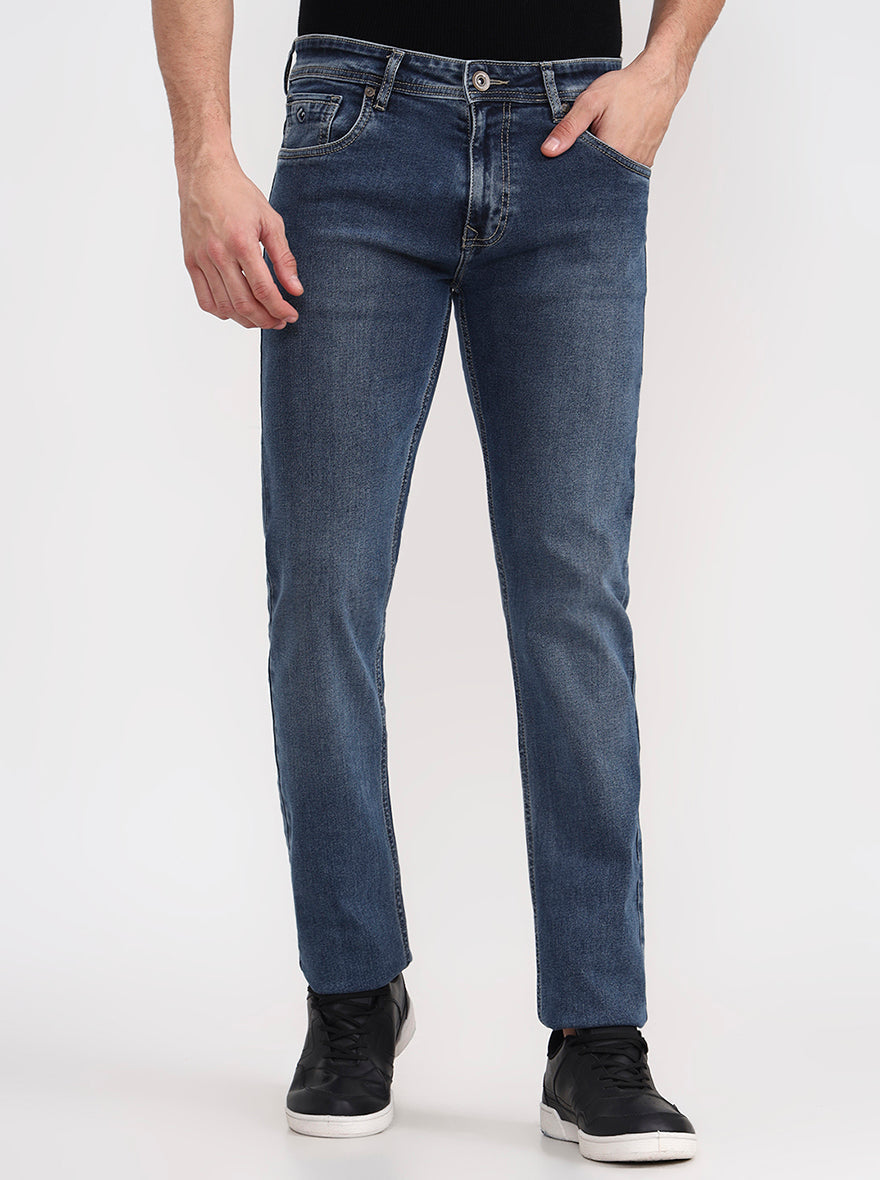 Mid Blue Washed Narrow Fit Jeans | Greenfibre