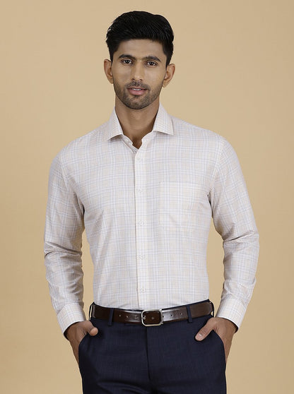 Beige Checked Slim Fit Formal Shirt | Greenfibre