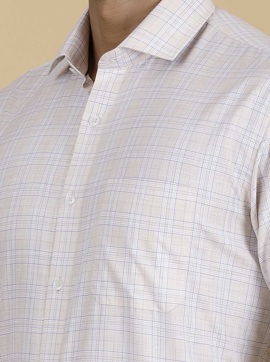 Beige Checked Slim Fit Formal Shirt | Greenfibre