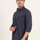 Navy Blue Striped Slim Fit Semi Casual Shirt | Greenfibre