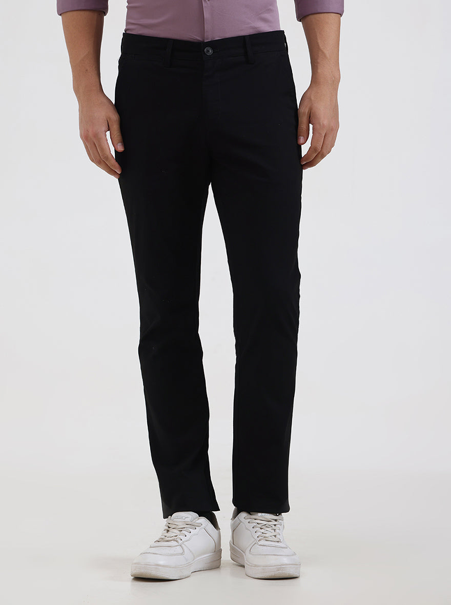 Black Solid Super Slim Fit Casual Trouser | Greenfibre