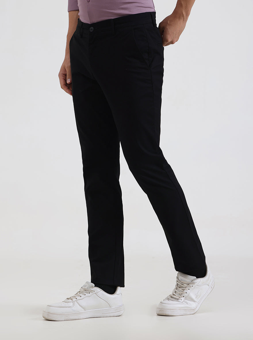Black Solid Super Slim Fit Casual Trouser | Greenfibre