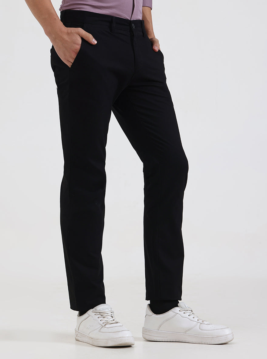 Black Solid Super Slim Fit Casual Trouser | Greenfibre