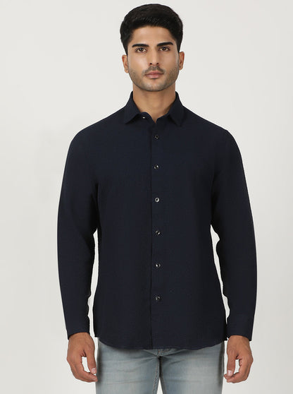 Navy Solid Slim Fit Party Wear Shirt | Greenfibre