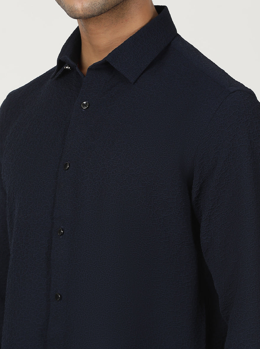 Navy Solid Slim Fit Party Wear Shirt | Greenfibre