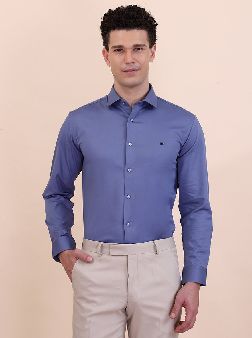 Dusty Blue Solid Slim Fit Party Wear Shirt | Greenfibre