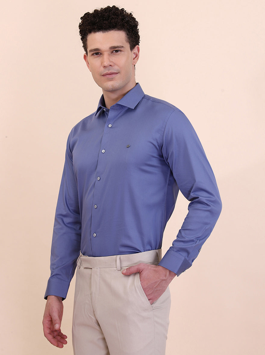 Dusty Blue Solid Slim Fit Party Wear Shirt | Greenfibre