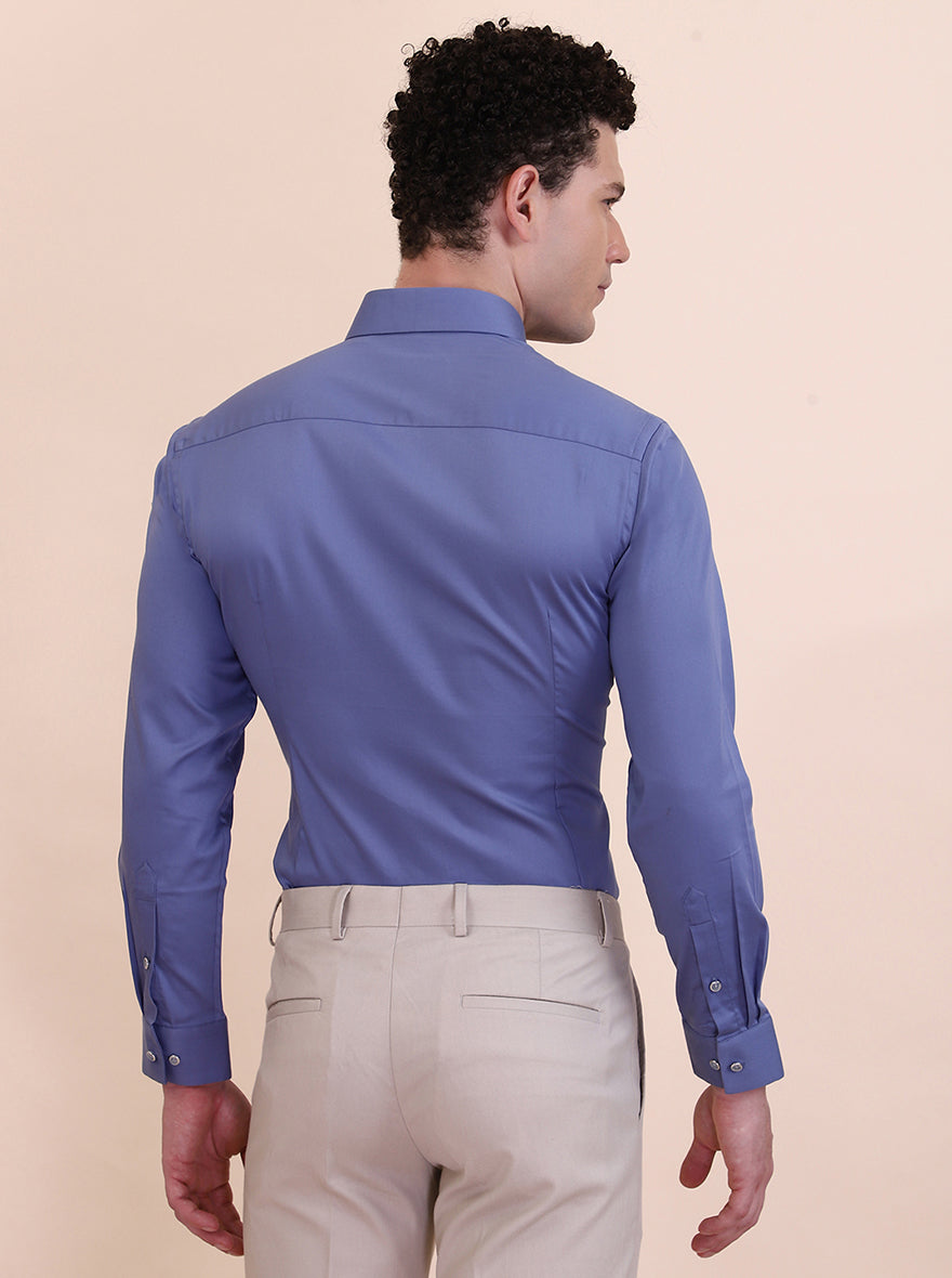 Dusty Blue Solid Slim Fit Party Wear Shirt | Greenfibre